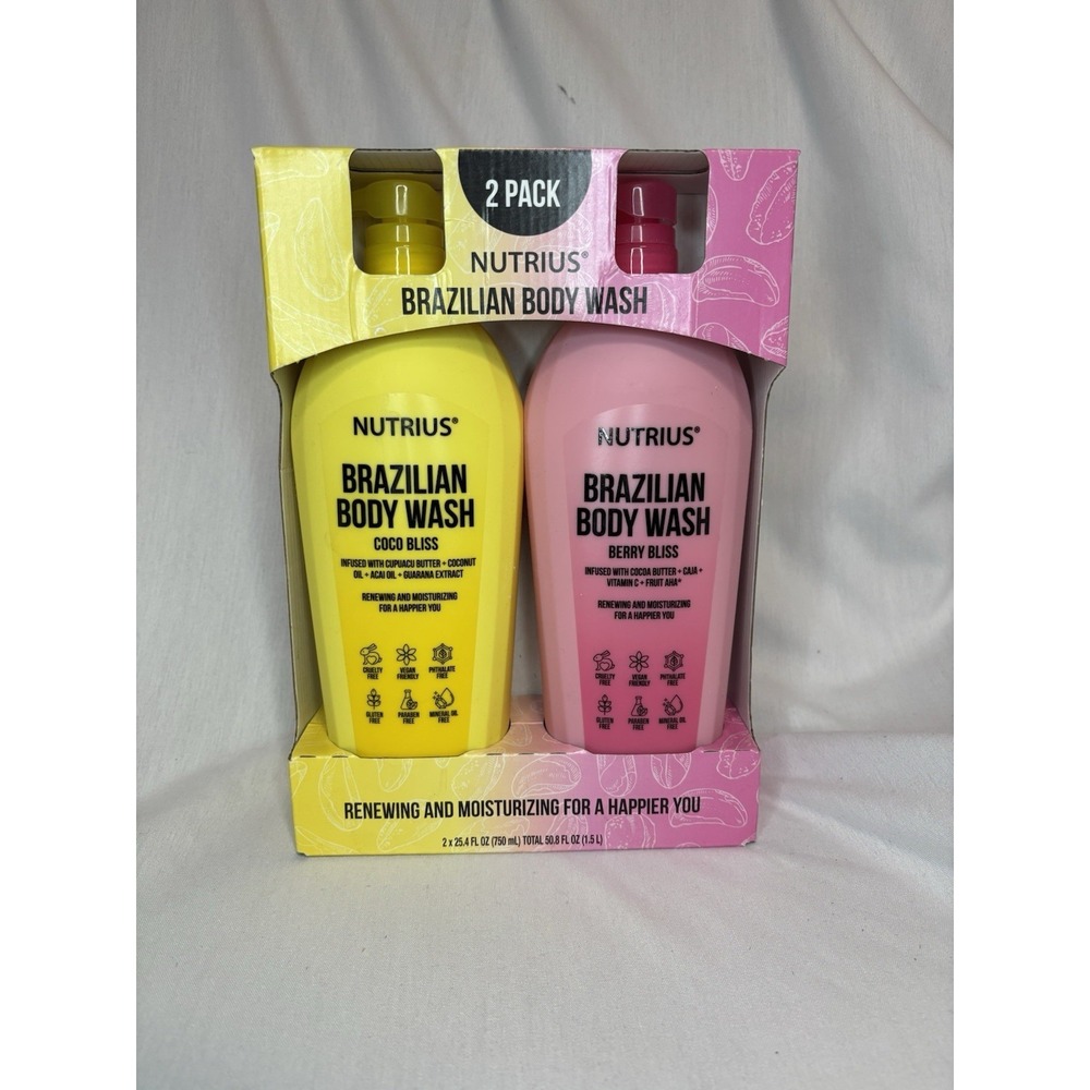 Nutrius Brazilian Body‎ Wash 2 Pack Coco Bliss & Berry Bliss Vegan 25.4 fl oz ea